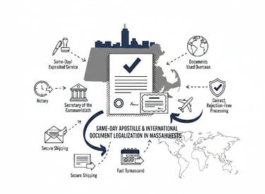 Massachusetts apostille process in Boston showing same-day apostille and international document lega