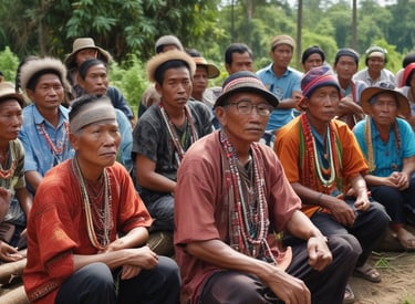 Community meeting discussing environmental impact and coal trade benefits.