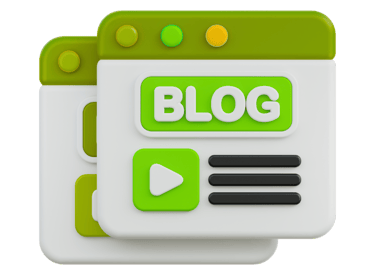 3D element showing a blog post about web design and SEO