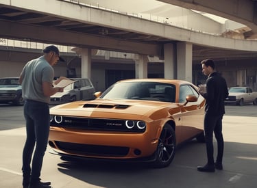 A satisfied customer shaking hands with a Dent Specialist technician next to a freshly repaired car.