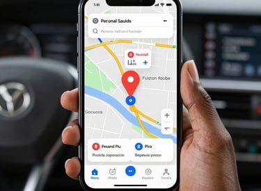 A smartphone screen showing a personal vehicle’s location pinpointed on a map with alert