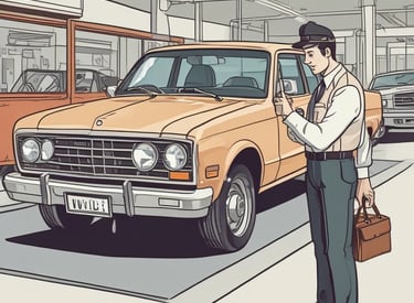 A certified expert conducting a thorough vehicle inspection outdoors.