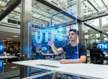 Estudiante utilizando tecnología digital avanzada en la UTN Avellaneda
