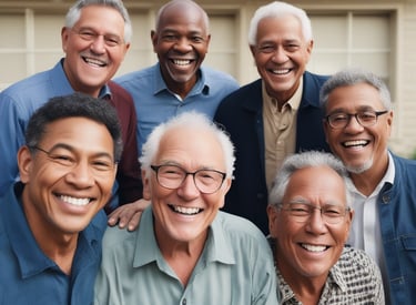 A cozy living room inside a well-kept group home with patriotic decor.