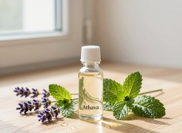 An array of essential oil bottles with delicate droppers, arranged artfully on a soft white cloth with golden accents.