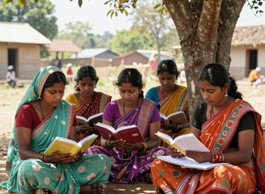 Medical volunteers checking vital signs of villagers during a health camp