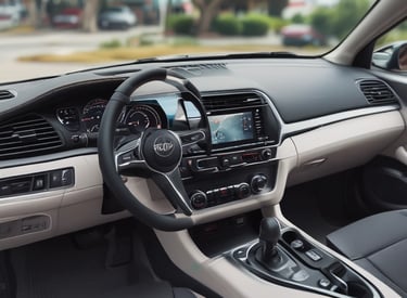 A sleek car dashboard with shining tools and accessories.