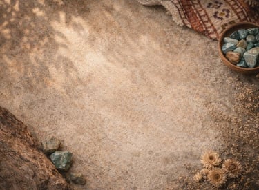 Composición rústica con piedras naturales y flores secas.”