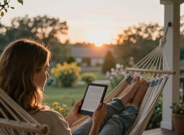 Close-up of a hand holding an ebook reader with a health guide on screen.