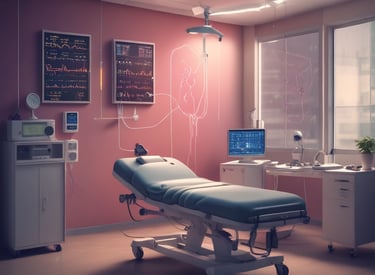 A friendly technician in a blue uniform collecting a blood sample from a patient at home.