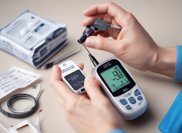 A friendly technician in a blue uniform collecting a blood sample from a patient at home.