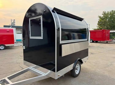 Foodtruck demi-rond TF-DM Nouvelle Génération noir RAL 9005 avec coque en fibre de verre, certifié Vincotte, design moderne e