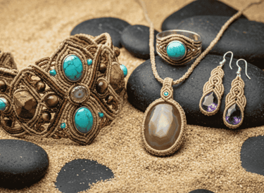 juego de joyería artesanal hecho de piedras naturales 