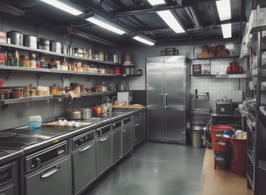 Service technician repairing a refrigeration unit in a cold storage room.