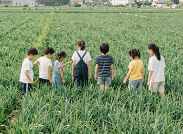 A modern office workspace with a team collaborating on digital projects around a laptop.