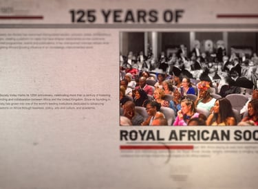Motion graphic from the Royal African Society 125th anniversary promotional film celebrating UK–Africa partnership.