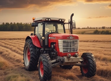 Close-up of a tractor engine part with visible bolts and metal textures.