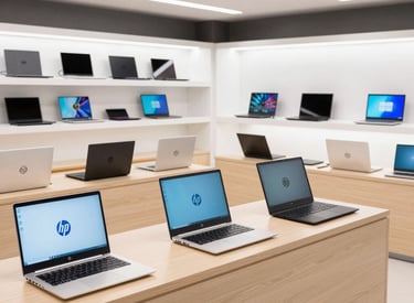 A sleek laptop open on a wooden desk with a bright, clean background.