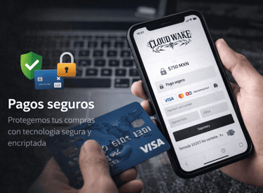 Mano sosteniendo un teléfono inteligente que muestra una pantalla de pago seguro