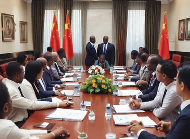 Consultants discussing business strategies in a modern office setting.