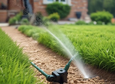 A technician examining a lush green garden while planning irrigation.