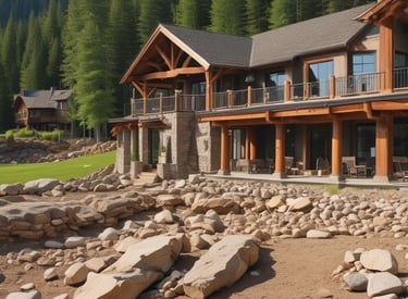 A custom mountain home with visible earthquake cracks being digitally scanned.