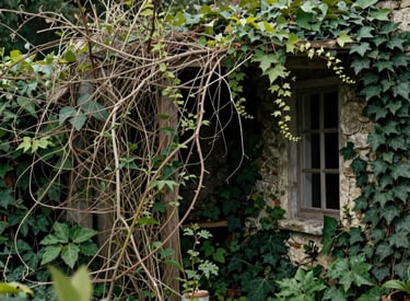 Rustic historical vegetation with authentic 18th-century plants in a cinematic setting.