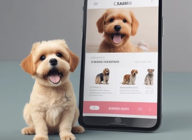 A caring pet consultant gently examining a happy dog in a cozy UK home setting.