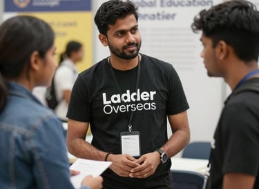 Indian student attentively discussing career options with a consultant in a modern office.