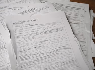 A compassionate staff member assisting a family with immigration paperwork in a welcoming office.