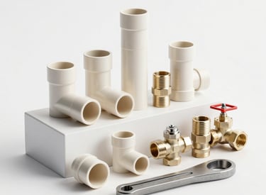 Stacks of sturdy pipes and plumbing materials organized in a warehouse aisle, showcasing durability.