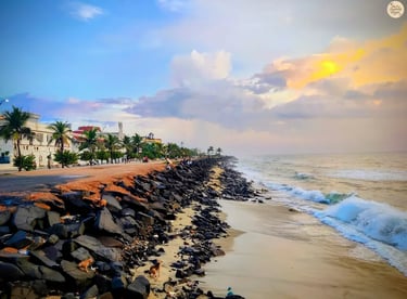 Early sunrise view at Pondy’s rocky shoreline.