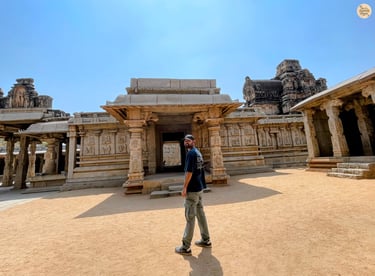 Standing at Hazara Rama Temple, where Hampi’s walls retell the Ramayana in stone.