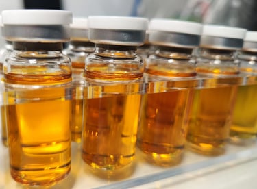 a row of bottles of honey syrup