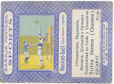 1920 Baraja Fantasia Sports Basket-Ball La Sud Americana Rare Spanish basketball card 12 of Clubs Un