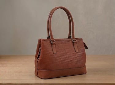 Cartera de cuero color café con doble asa, bolso artesanal para mujer