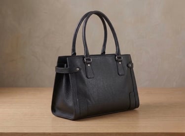 Cartera de cuero negro estructurada con doble asa, diseño clásico artesanal