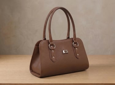 Cartera de cuero color taupe con doble asa, diseño estructurado artesanal