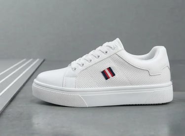 Tenis blanco de cuero con detalle lateral, calzado casual deportivo