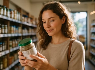 Woman reading a food label