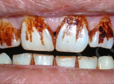 Before whitening showing long-term tobacco staining on enamel surfaces in Shyamal Ahmedabad