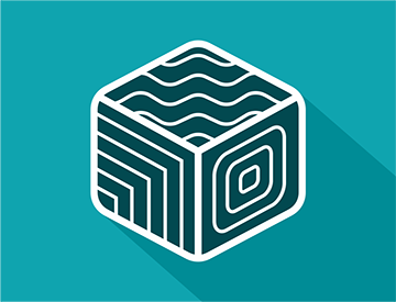 a cube with a patterns on a blue background