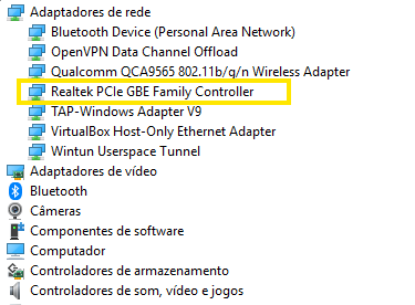 Gerenciador de dispositivos, atualização placa de rede