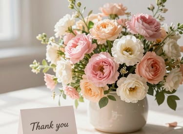 Elegant birthday floral arrangement with vibrant colors and fresh flowers on a soft pastel background.