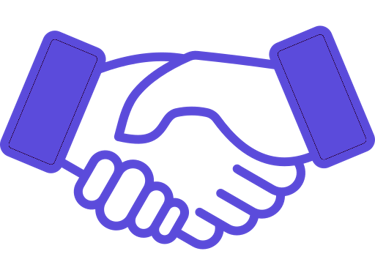 Purple line art icon of a business handshake representing a successful deal or partnership.