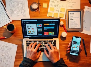 Designer building chatbot conversation flow with visual editor