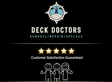 Deck Doctors logo with a five-star customer satisfaction rating.
