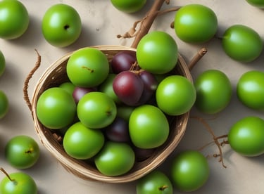 A close-up of ripe, golden peaches with soft fuzz on their skin, resting on a rustic table