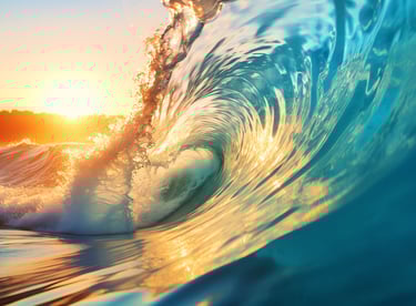 Ocean wave curling along the Southern California coast — A beachside escape just beyond Disneyland