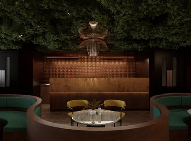 High-end F&B lounge Dubai with plush seating designed by Moori Interiors